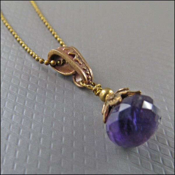 Beautiful genuine amethyst gemstone necklace, brass colored | Carol and Me