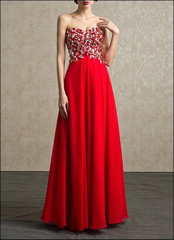 Red evening gown with Rhinestone and chiffon skirt | Lafanta | Braut- und Abendmode