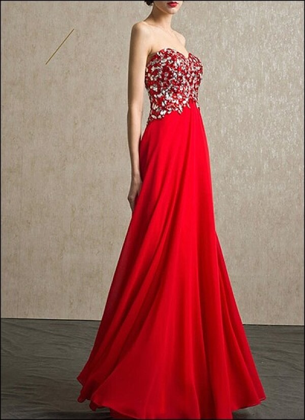 Red evening gown with Rhinestone and chiffon skirt | Lafanta | Braut- und Abendmode