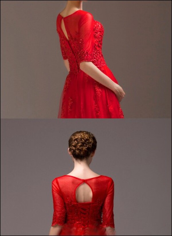 Red wedding dress made of tulle and top with 3/4 sleeves | Lafanta | Braut- und Abendmode