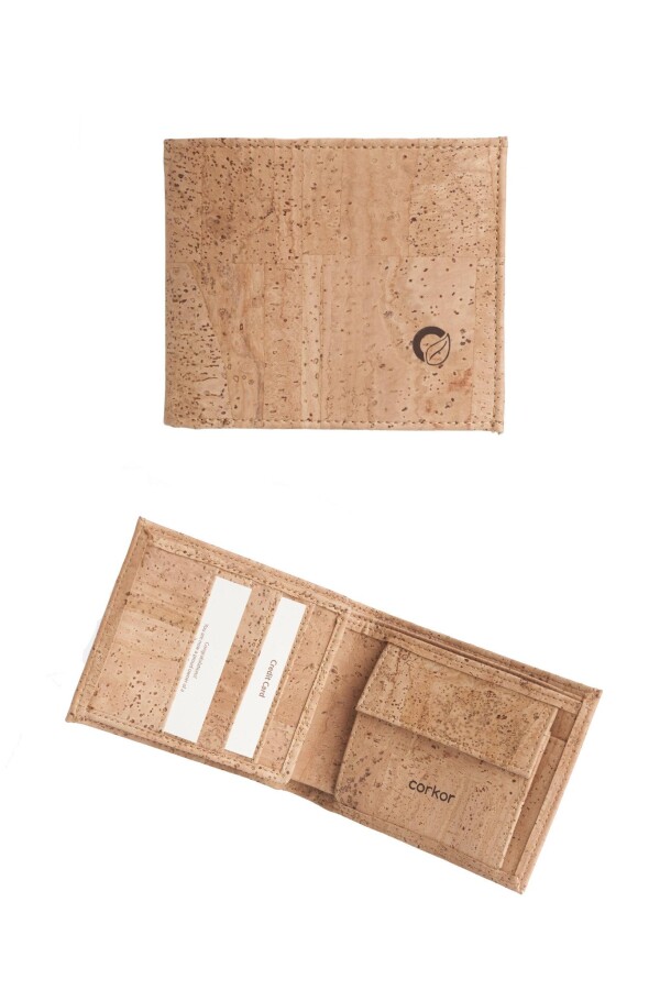 Wallet made of cork leather with coin compartment (natural) - handwork, vegan | Grinskram - Green Home Market