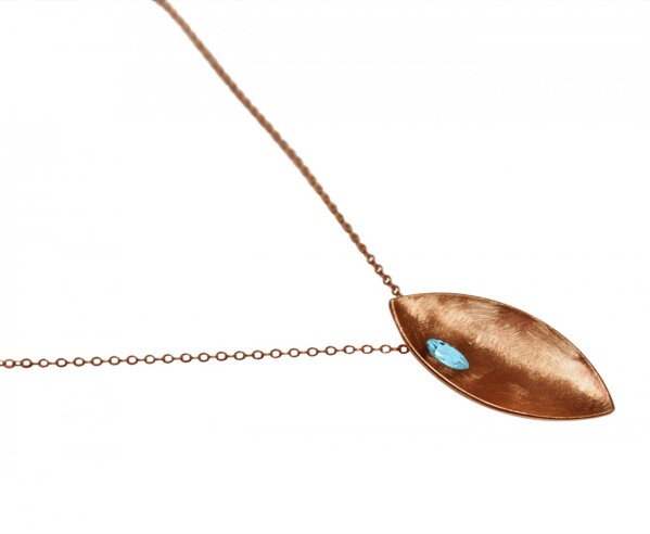 Necklace Pendant 925 Silver Rose Gold Marquise Minimalist Design Topaz Blue 45 cm | Gemshine Schmuck