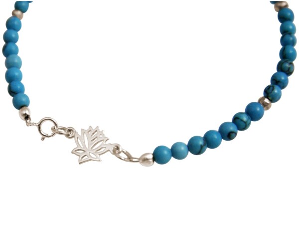 Ladies bracelet made of 925 silver with YOGA lotus flower and turquoise. Gems | Gemshine Schmuck