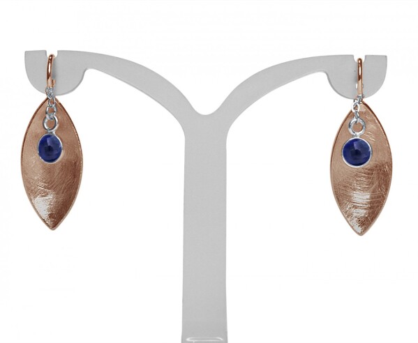 Earrings Earrings 925 Silver Rose Gold Marquise Minimalist Design Sapphire Blue 3 cm | Gemshine Schmuck