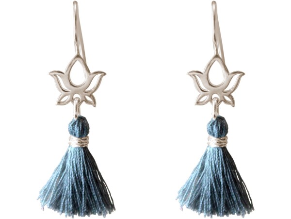 Earrings Earrings 925 Silver Lotus Flower Tassel Blue YOGA 4 cm | Gemshine Schmuck