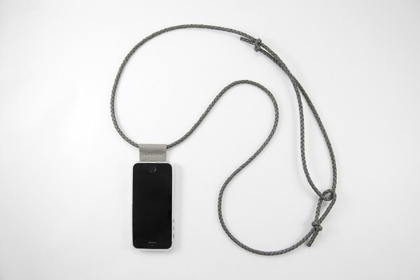 IPhone case to hang around with braided leather cord, MINIMAL gray | Lapàporter