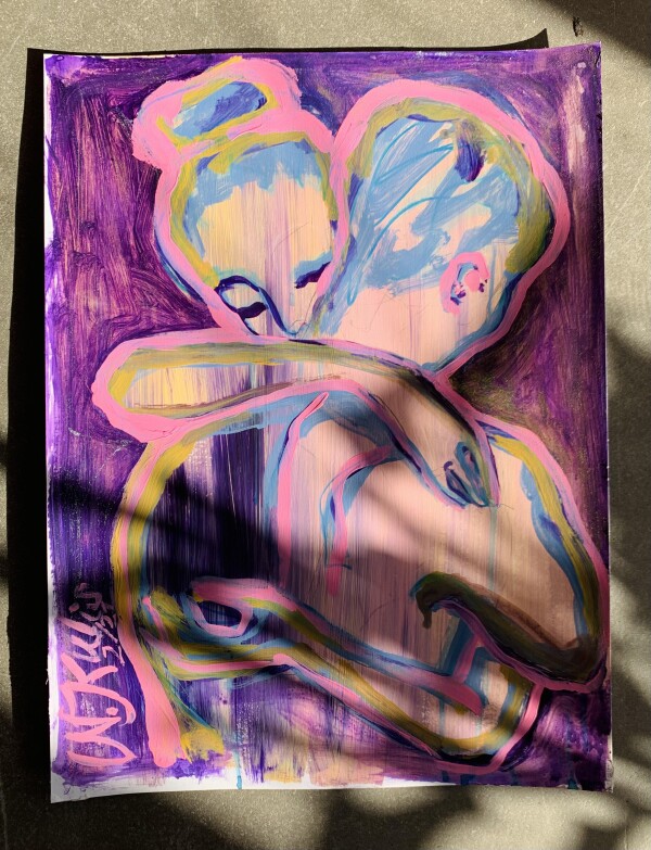 The embrace Purple_Painting art acrylic on paper | Atelier Nadine Kulis