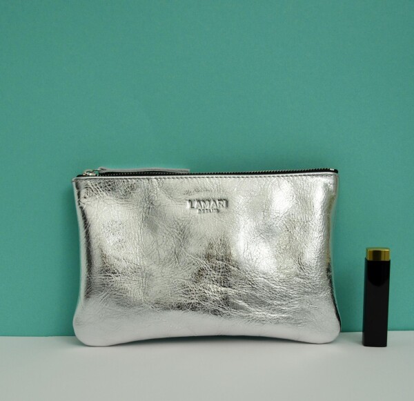 Leather cosmetic bag JUNE silver | LAMARI BERLIN