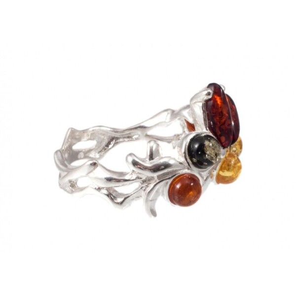 Silver - amber ring 
