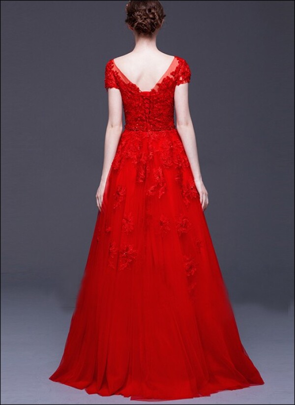 Red wedding dress lace with sleeves | Lafanta | Braut- und Abendmode