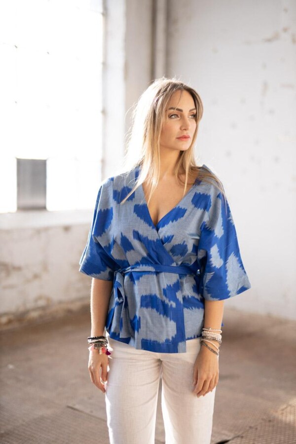 Blau-Grau Kimono Bluse Rika | Textilerei Mannheim