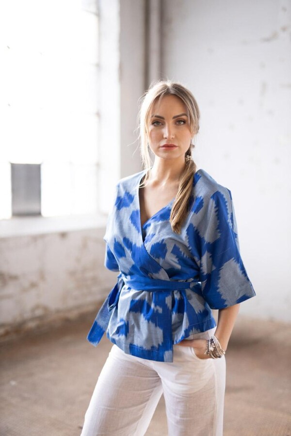 Blau-Grau Kimono Bluse Rika | Textilerei Mannheim