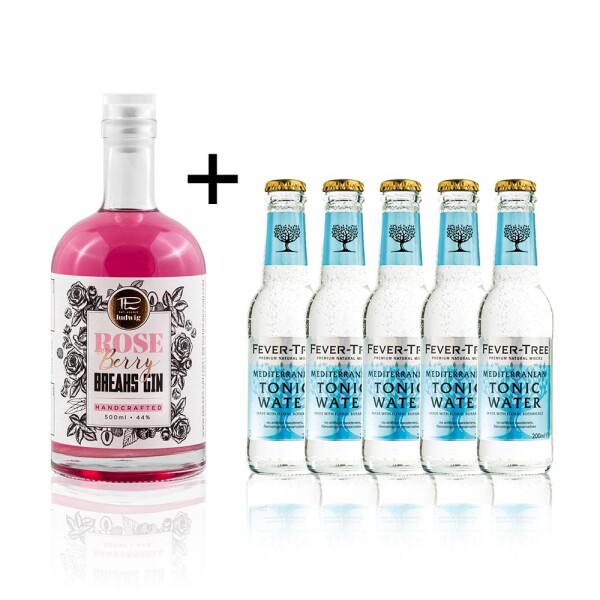 Geniesser-Set 1x Rose Berry Gin + 5x Fever-Tree Mediterranean Tonic Wasser | Breaks Gin Manufaktur