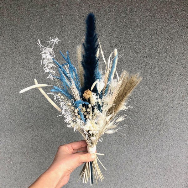 Blauer Trockenblumenstrauß  petrol hellblau Trockenblumen Blumenstrauß boho Pampas Brautstrauß dried flower bridal bouquet | Flower Pearl