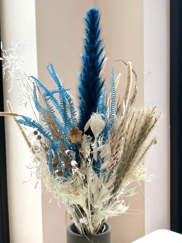 Blauer Trockenblumenstrauß  petrol hellblau Trockenblumen Blumenstrauß boho Pampas Brautstrauß dried flower bridal bouquet | Flower Pearl