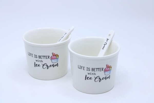 Ice Cream Eisbecher Life is Better 2 Stück Porzellan | WohnGlanzVilla