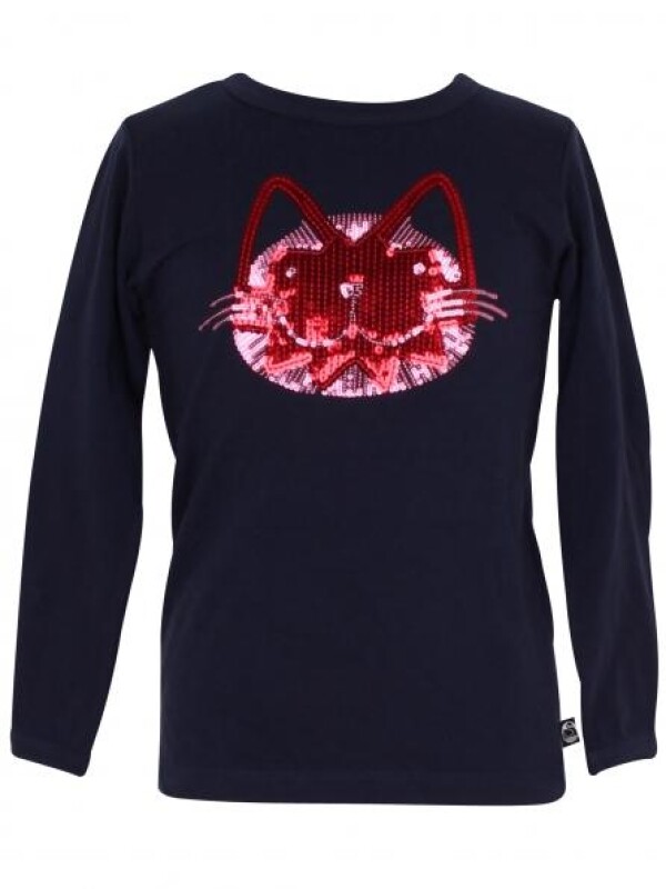 Danefae Navy Shirt mit einer süßen Katze im Roten Glitter | IsaDisaKids